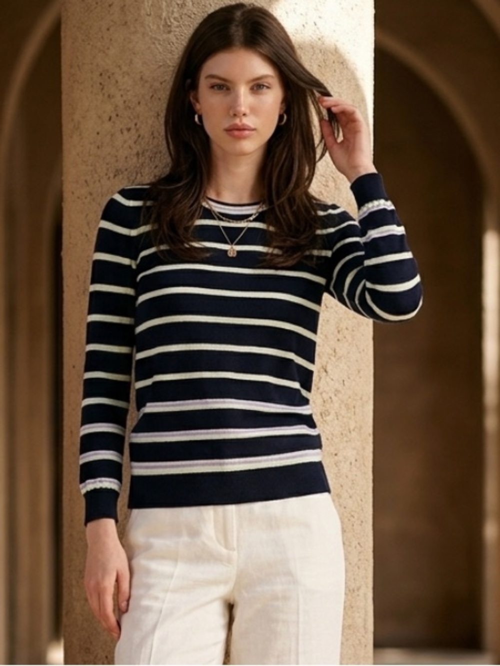 J CREW Sweater Pullover Tippi Multi Color Stripe Crew Neck Wool